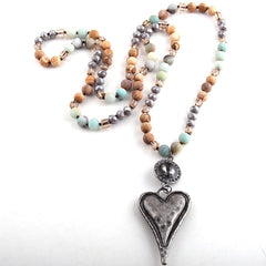 Boho Necklace, RH Amazonite Jasper, Heart Brown Natural Stone