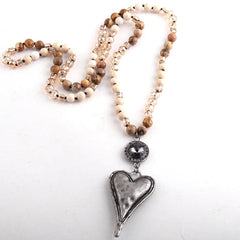 Boho Necklace, RH Amazonite Jasper, Heart Brown Natural Stone