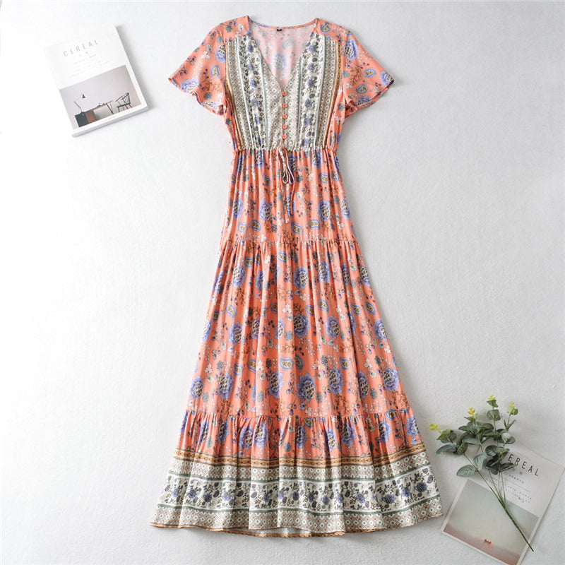 Boho Maxi Dress, Off  Shoulder Sundress, Pink Calla