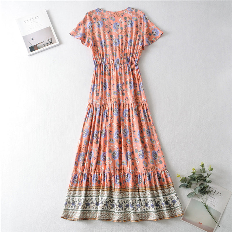 Boho Maxi Dress, Off  Shoulder Sundress, Pink Calla