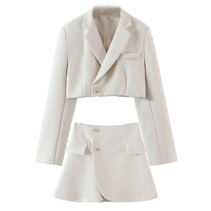 Vintage  Two Piece Set, Matching Crop Blazer and Mini Skirt, Charlotte in White Ivory