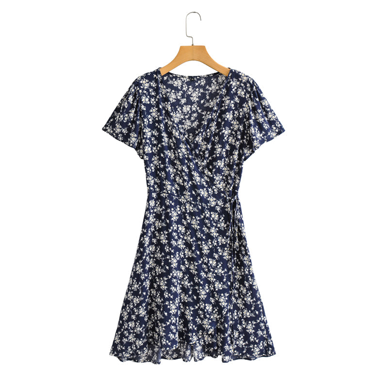 Boho Midi Dress, Little Flower in Navy