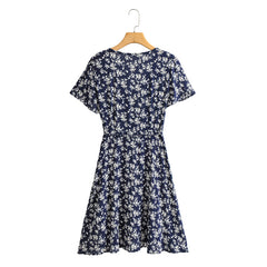 Boho Midi Dress, Little Flower in Navy