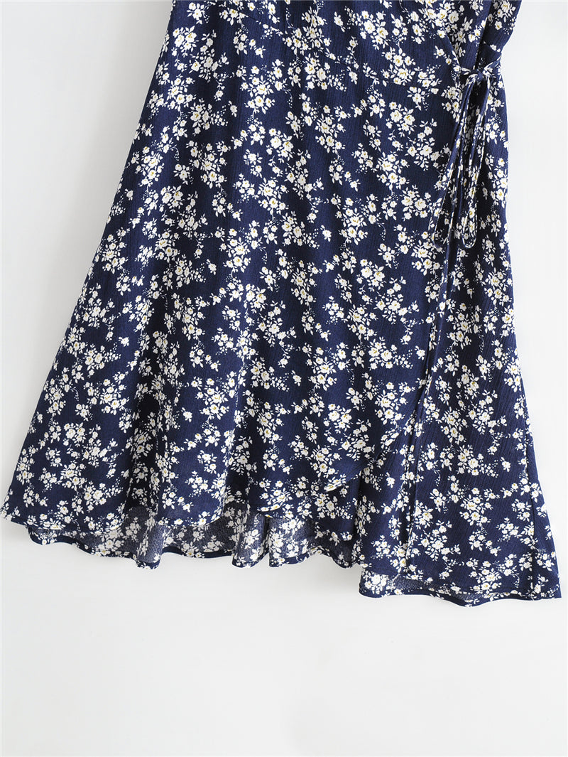Boho Midi Dress, Little Flower in Navy