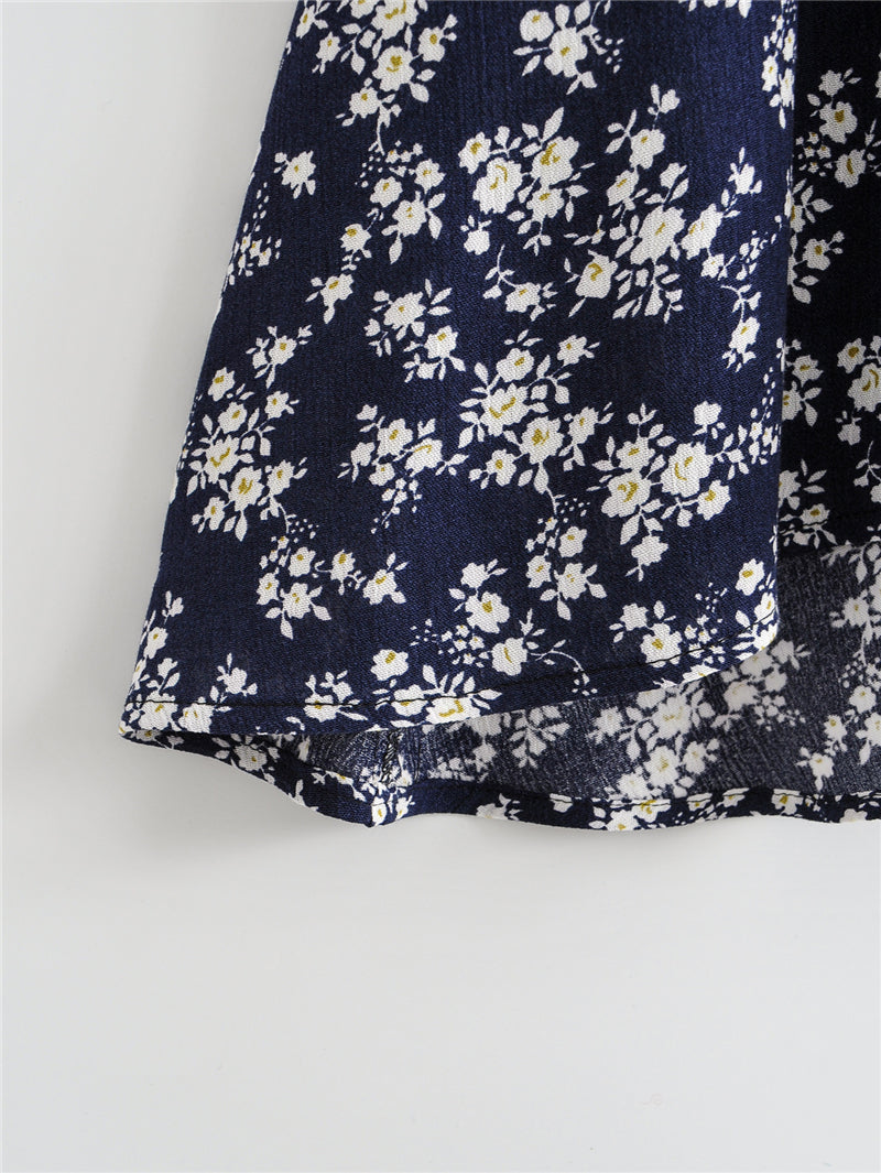 Boho Midi Dress, Little Flower in Navy