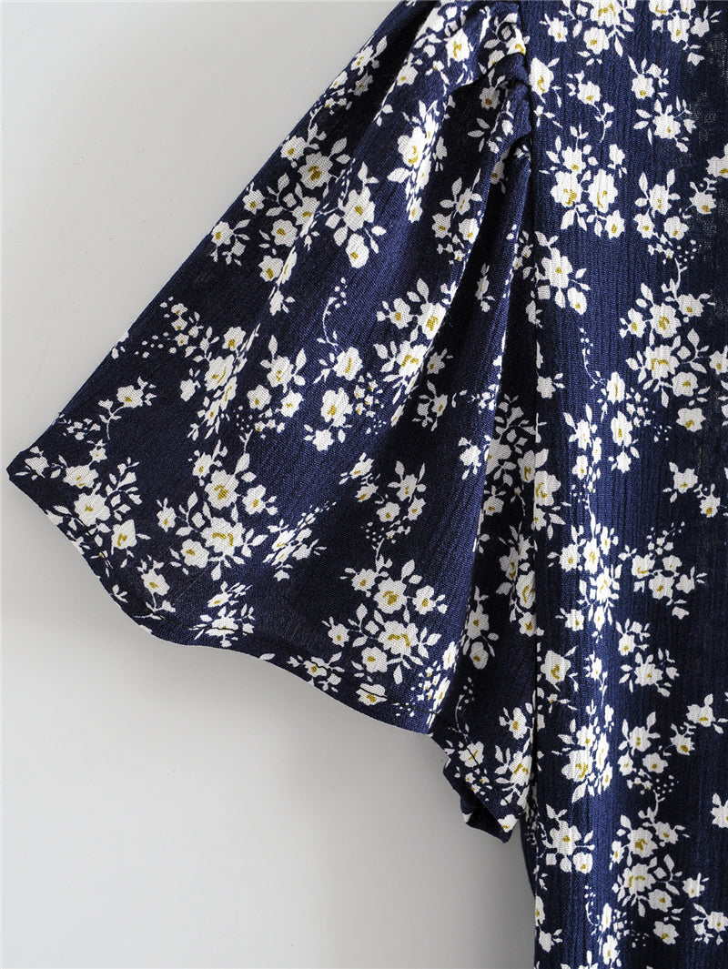 Boho Midi Dress, Little Flower in Navy