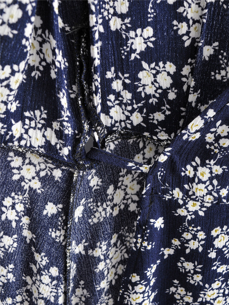 Boho Midi Dress, Little Flower in Navy