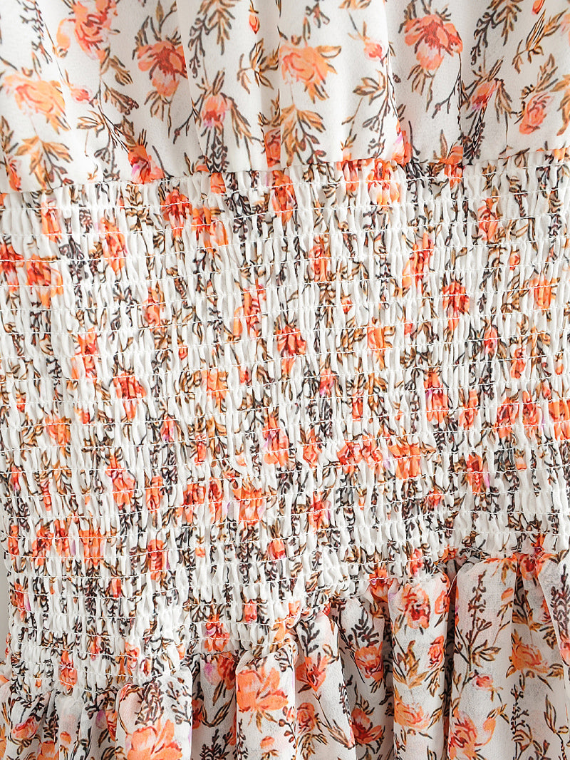 Boho Mini Dress Orange Vine Flower