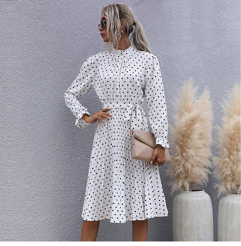 Boho Midi Dress, Vintage Love Polka Dot in White and Green