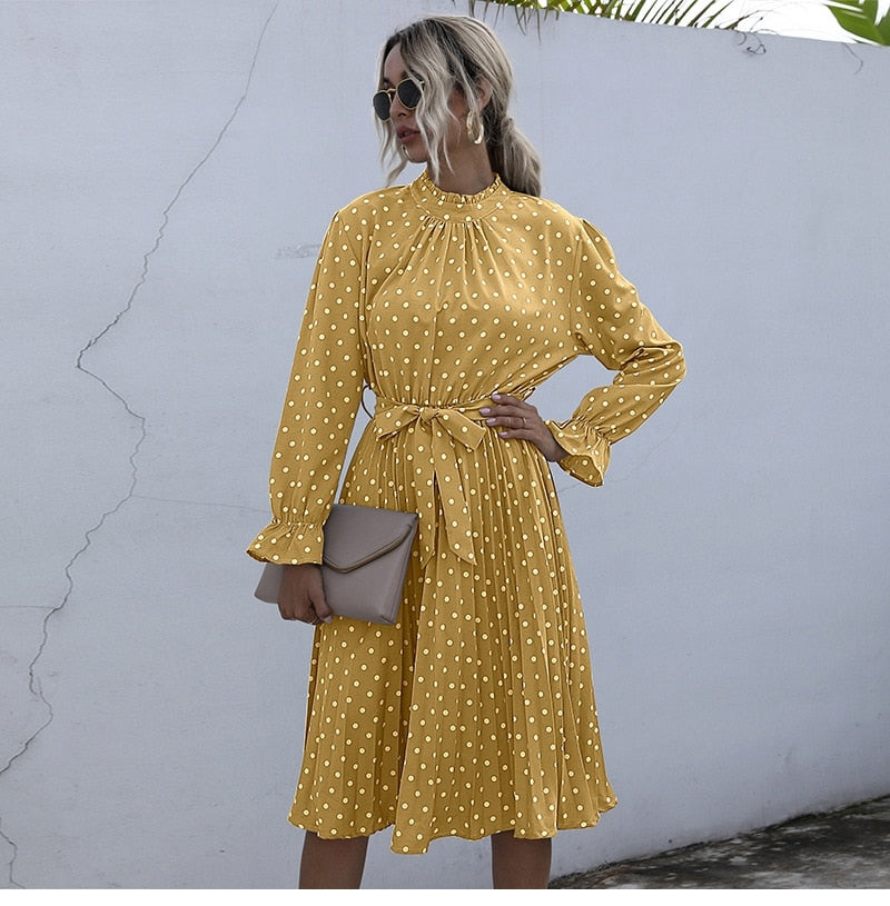 Boho Midi Dress, Love Polkadot in Black, Yellow and Blue