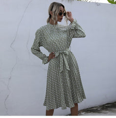 Boho Midi Dress, Vintage Love Polka Dot in White and Green