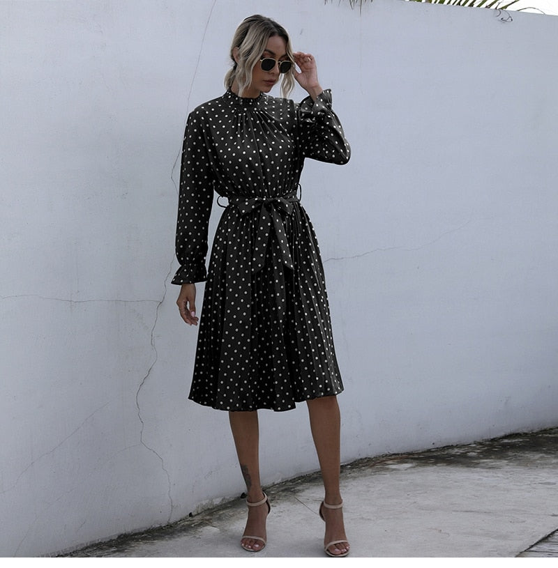 Boho Midi Dress, Love Polkadot in Black, Yellow and Blue