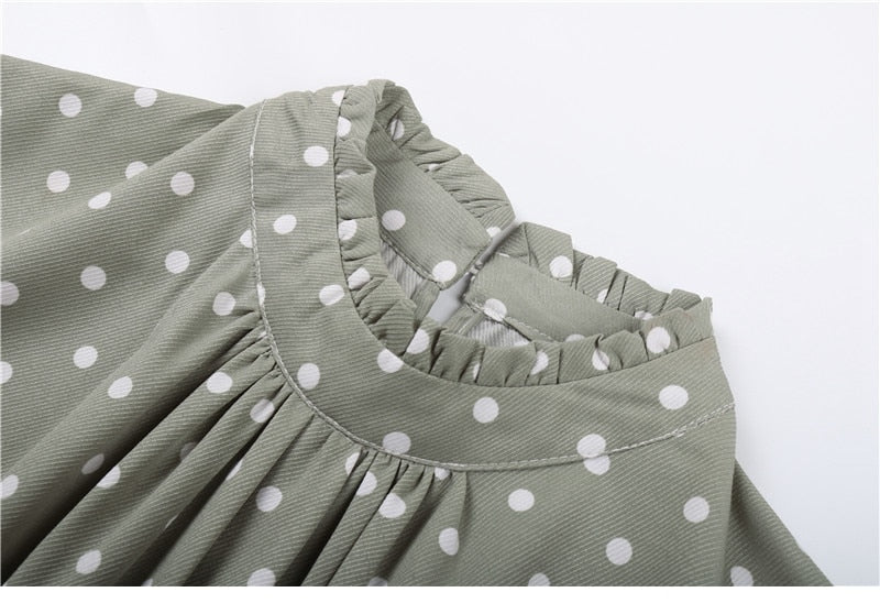 Boho Midi Dress, Vintage Love Polka Dot in White and Green