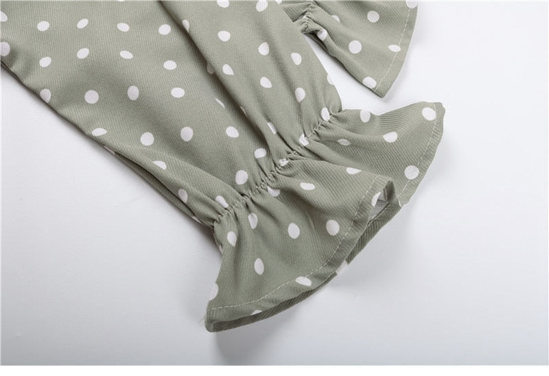 Boho Midi Dress, Vintage Love Polka Dot in White and Green