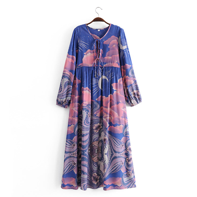 Gown Dress, Boho Maxi Dress, Loose Dress, Blue Eclipse Flower