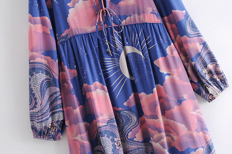 Gown Dress, Boho Maxi Dress, Loose Dress, Blue Eclipse Flower