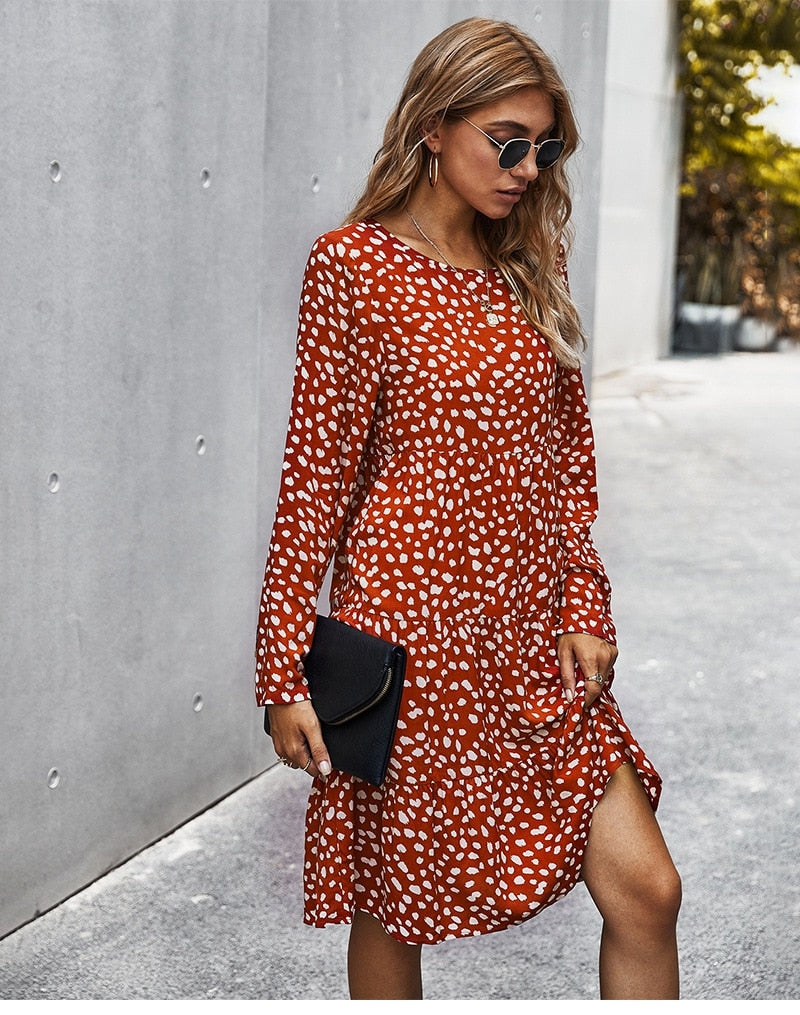 Boho Midi Dress, Ellie Red Brick