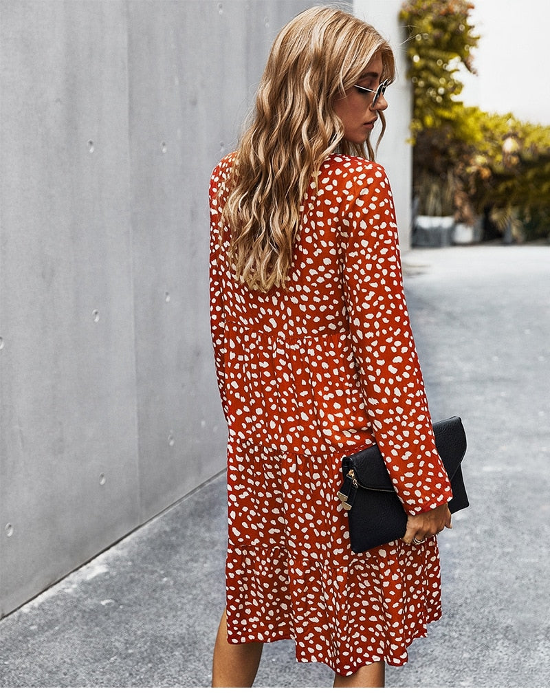 Boho Midi Dress, Ellie Red Brick