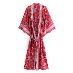 Boho Robe, Kimono Robe,  Beach Cover up, Red Daisy Mum