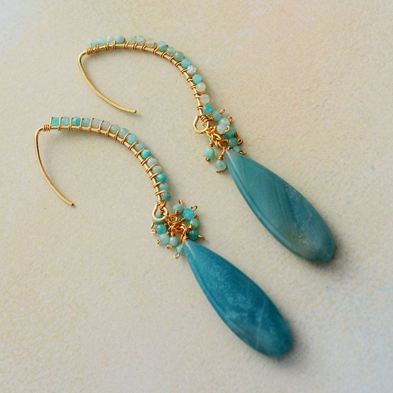 Boho Earrings, Dangle Earrings, Blue Amazonite, Live Different
