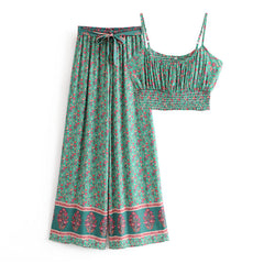 Boho Two Piece Set, Crop Top and Palazzo Pant, Janmin in Green