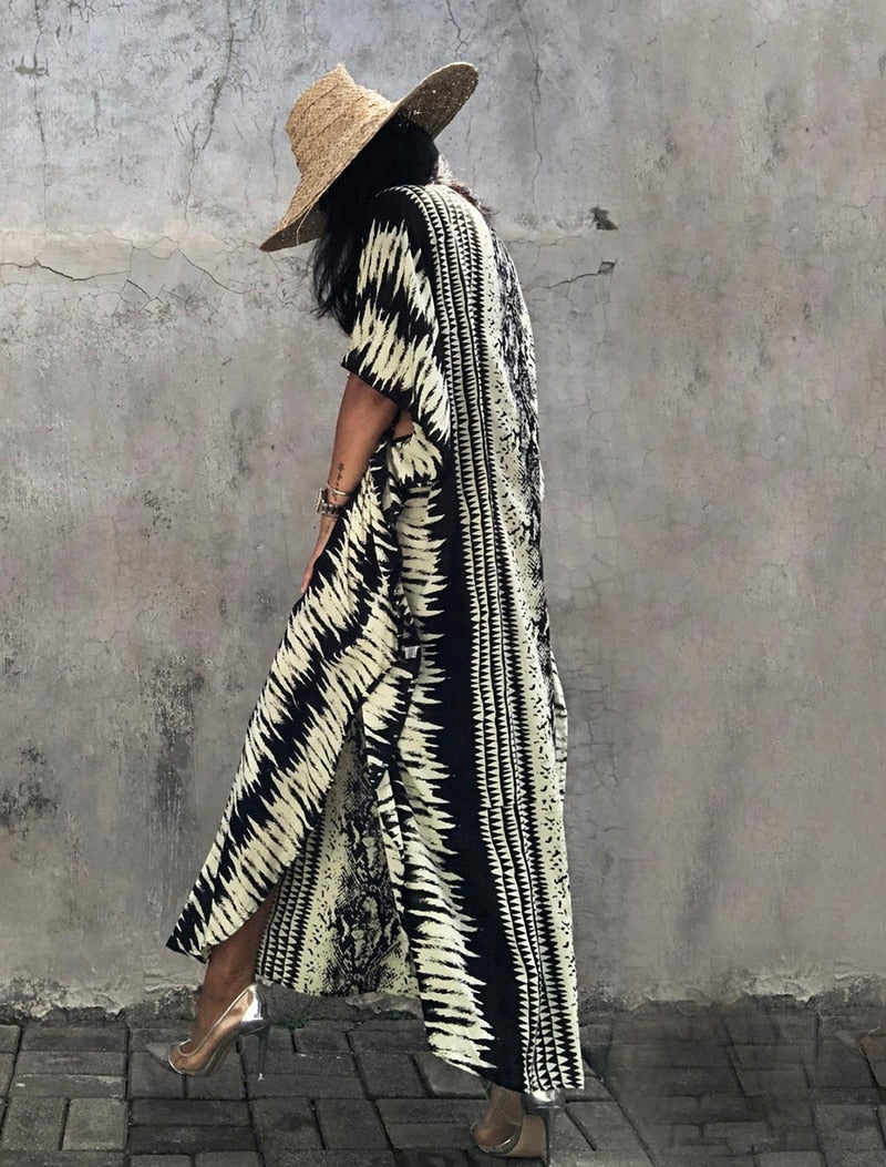 Beach Dress, Cover up Dress,, Kaftan Dress, Black Tie Dye Print