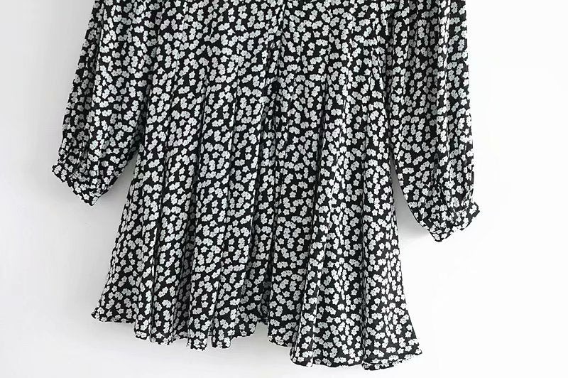 Boho Mini Dress Black Daisy