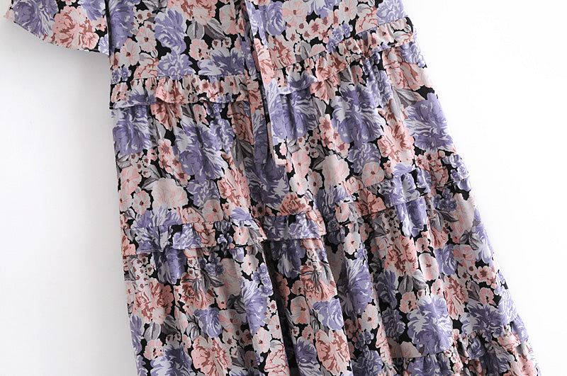Boho Midi Dress,  Purple Starflower