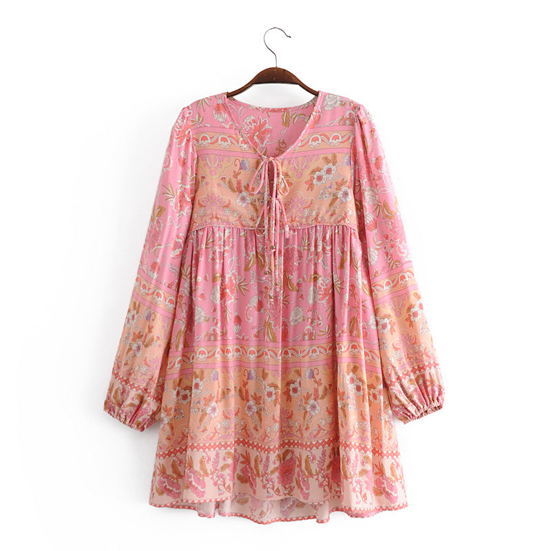 Boho Mini Dress Tunic Dress, Karlie Vintage Pink Rose