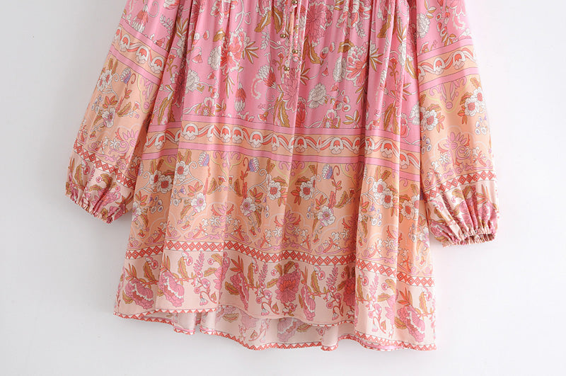 Boho Mini Dress Tunic Dress, Karlie Vintage Pink Rose