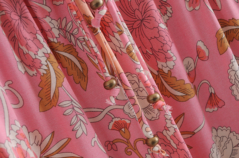 Boho Mini Dress Tunic Dress, Karlie Vintage Pink Rose