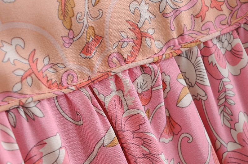 Boho Mini Dress Tunic Dress, Karlie Vintage Pink Rose