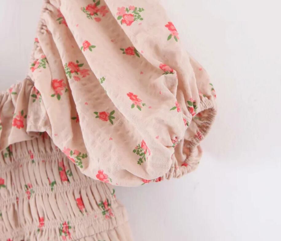 Boho Midi Dress, Off  Shoulder Smocked Dress, Pink Foxolove