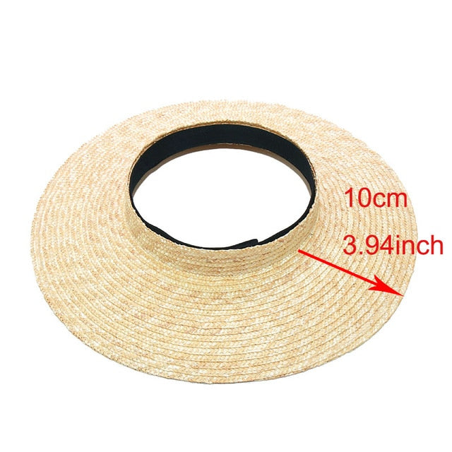 Boho Hat, Sun Hat, Beach Hat, Wide Brim Straw Hat 10 cm, Shade Visor Black Ribbon