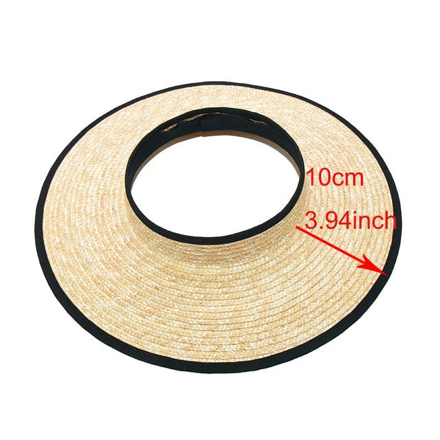 Boho Hat, Sun Hat, Beach Hat, Wide Brim Straw Hat 10 cm, Shade Visor Black Ribbon