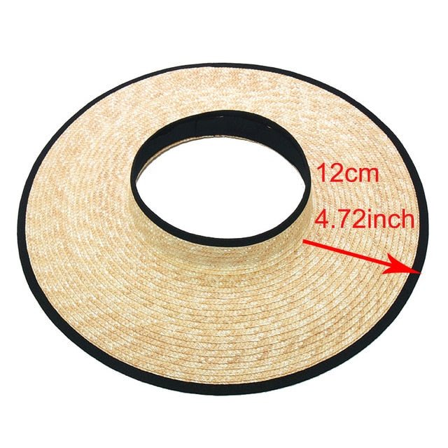 Boho Hat, Sun Hat, Beach Hat, Wide Brim Straw Hat 10 cm, Shade Visor Black Ribbon