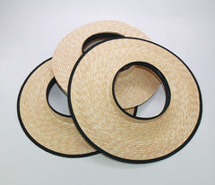 Boho Hat, Sun Hat, Beach Hat, Wide Brim Straw Hat 10 cm, Shade Visor Black Ribbon