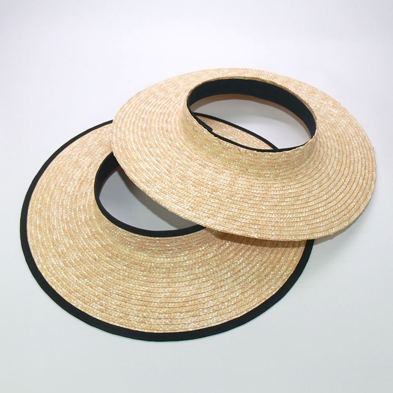 Boho Hat, Sun Hat, Beach Hat, Wide Brim Straw Hat 10 cm, Shade Visor Black Ribbon
