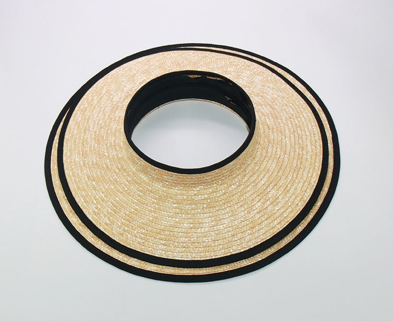 Boho Hat, Sun Hat, Beach Hat, Wide Brim Straw Hat 10 cm, Shade Visor Black Ribbon