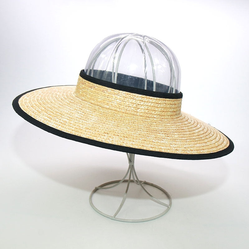Boho Hat, Sun Hat, Beach Hat, Wide Brim Straw Hat 10 cm, Shade Visor Black Ribbon
