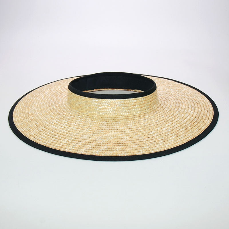 Boho Hat, Sun Hat, Beach Hat, Wide Brim Straw Hat 10 cm, Shade Visor Black Ribbon