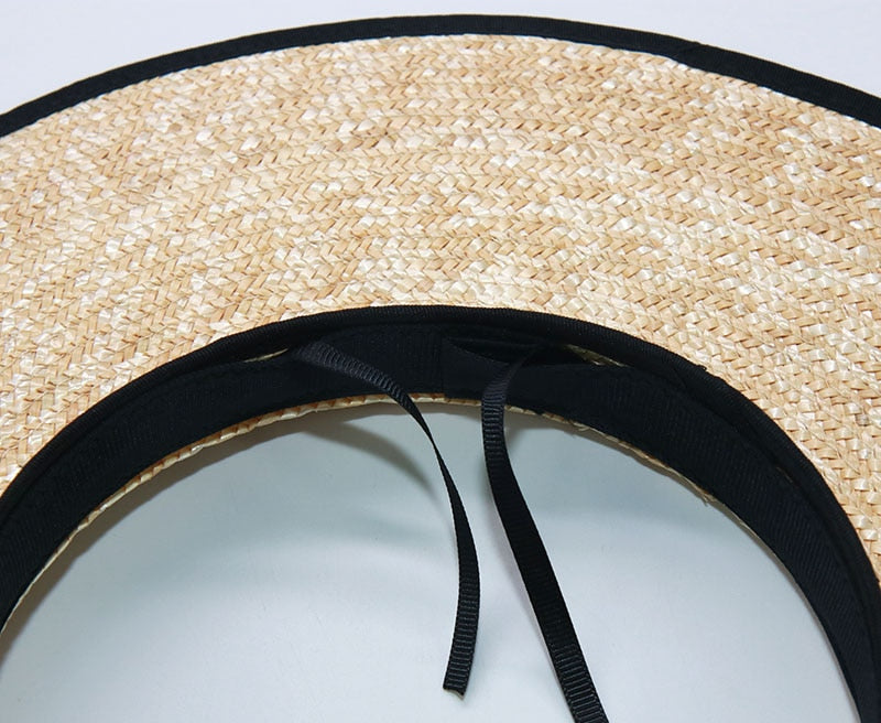 Boho Hat, Sun Hat, Beach Hat, Wide Brim Straw Hat 10 cm, Shade Visor Black Ribbon