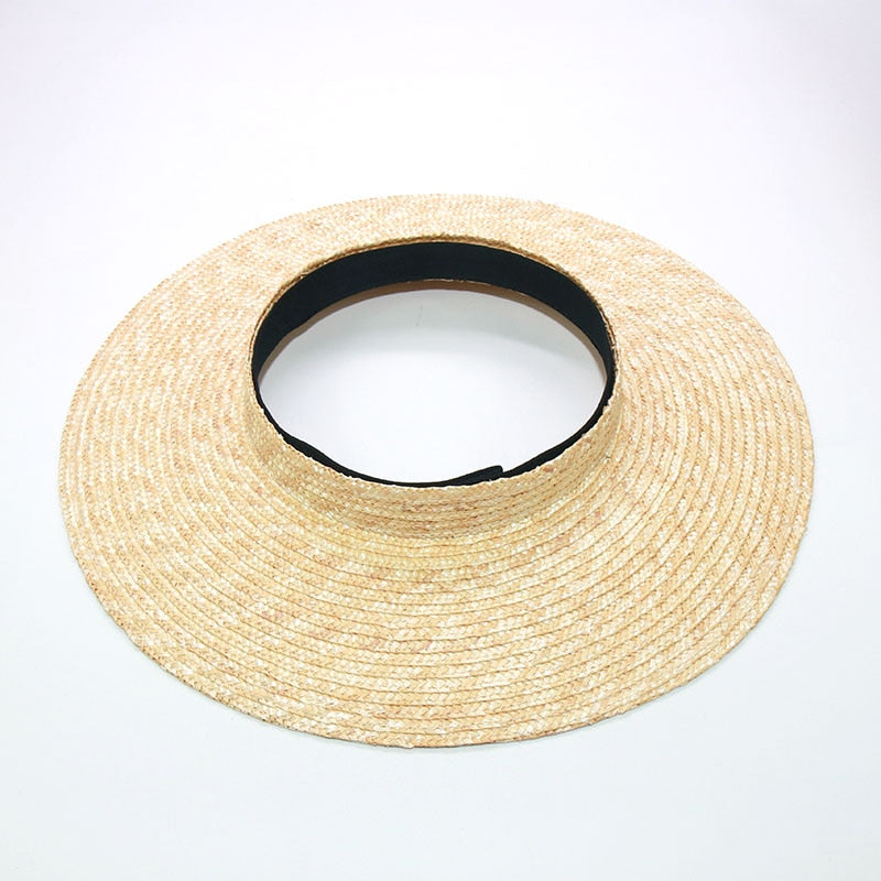 Boho Hat, Sun Hat, Beach Hat, Wide Brim Straw Hat 10 cm, Shade Visor Black Ribbon