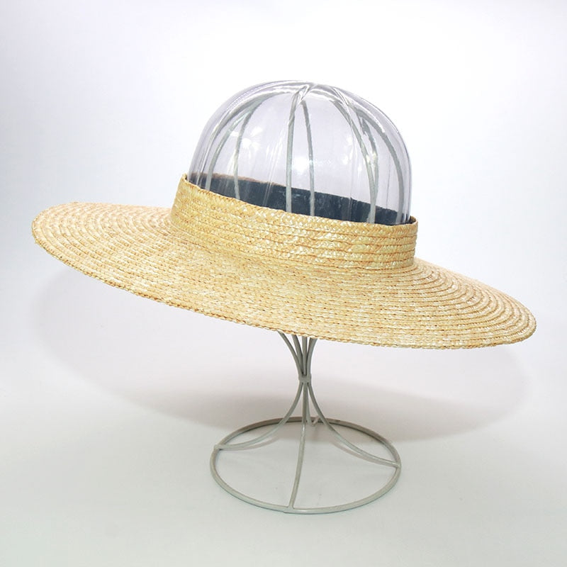 Boho Hat, Sun Hat, Beach Hat, Wide Brim Straw Hat 10 cm, Shade Visor Black Ribbon