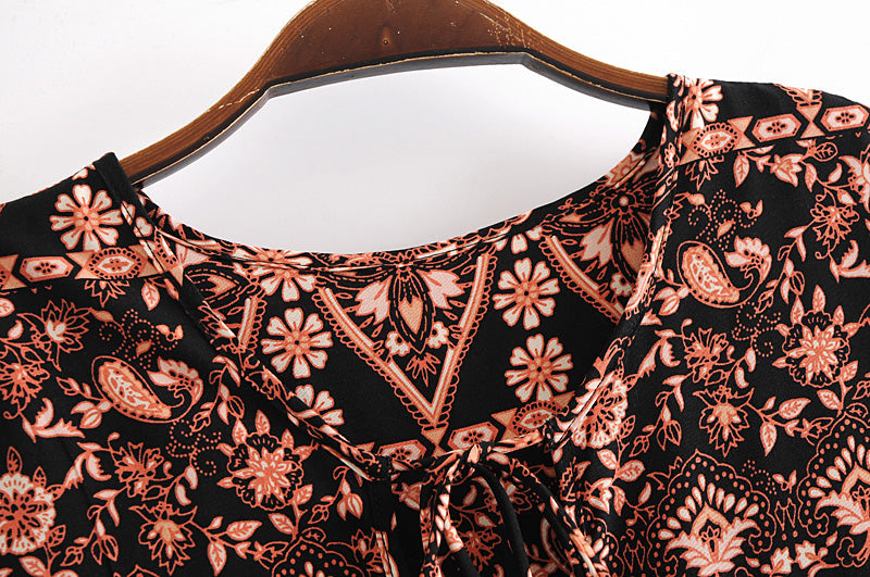 Gown Dress, Boho Maxi Dress, Loose Dress, India Flower Tribal Brown