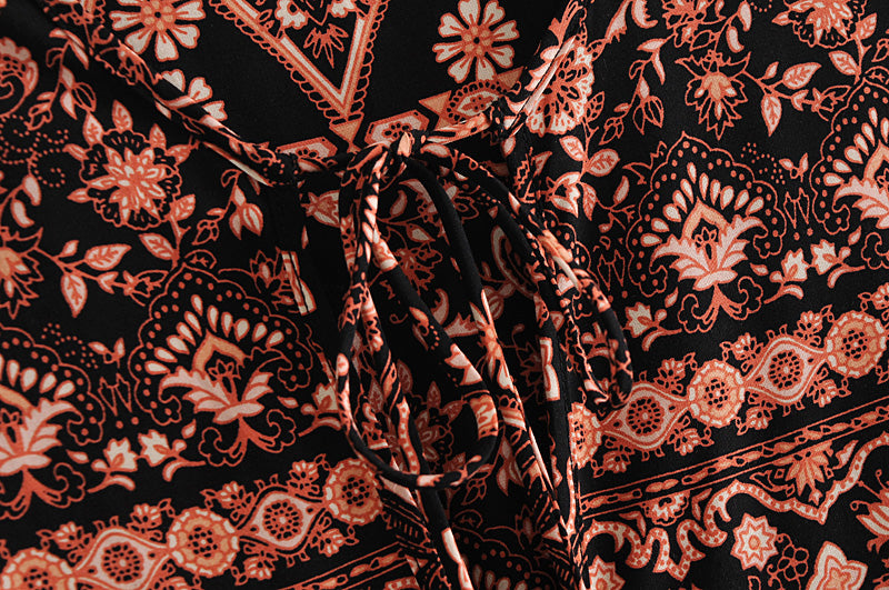 Gown Dress, Boho Maxi Dress, Loose Dress, India Flower Tribal Brown