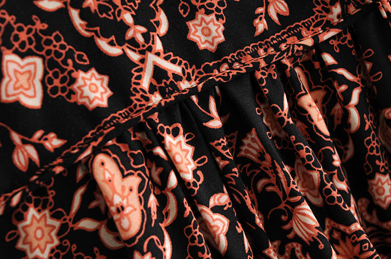 Gown Dress, Boho Maxi Dress, Loose Dress, India Flower Tribal Brown
