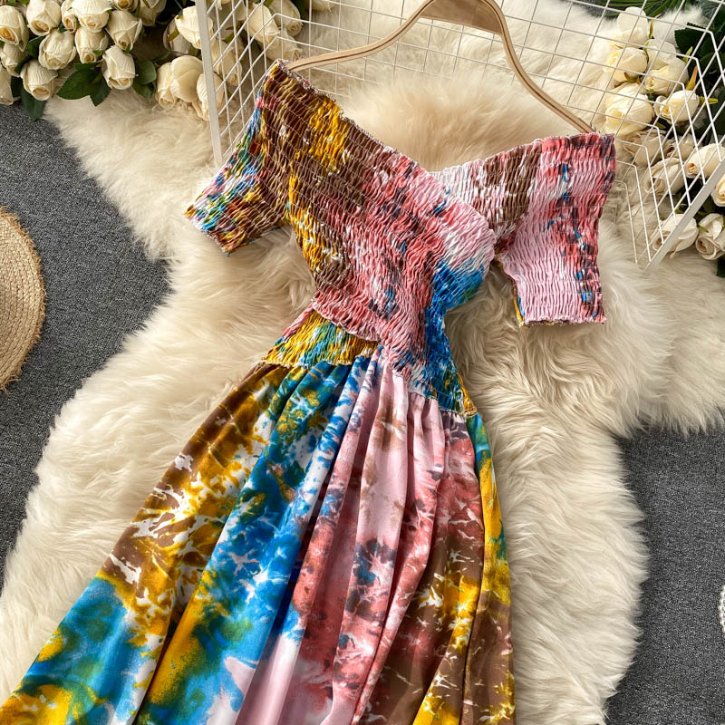 Vintage Dress, Boho Maxi Dress, Smocked Dress, Bibi in Blue and Pink