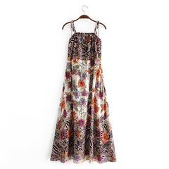 Boho Maxi Dress, Strappy, Black White Flower Zebra