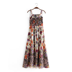 Boho Maxi Dress, Strappy, Black White Flower Zebra